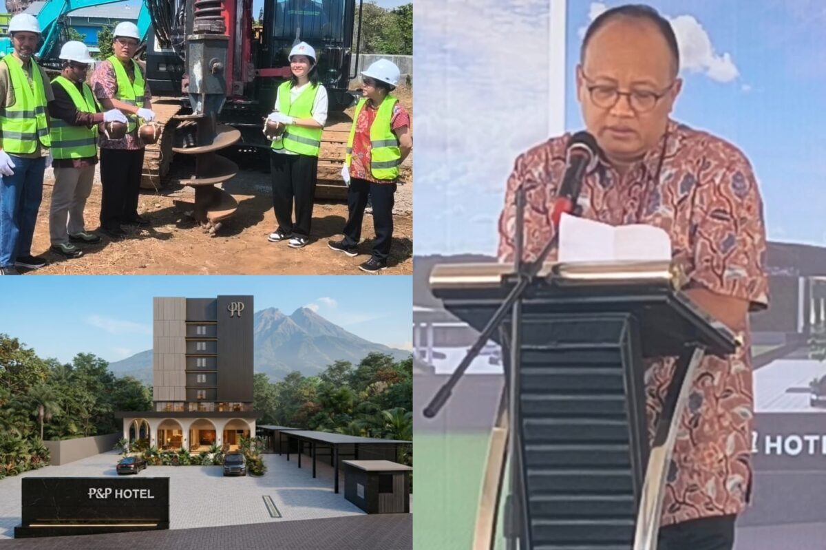 Momen Ground Breaking pembangunan hotel, dipimpin Direktur PT Cemerlang Usaha Abadi Nusantara, Mohamad Yusak Anshori.