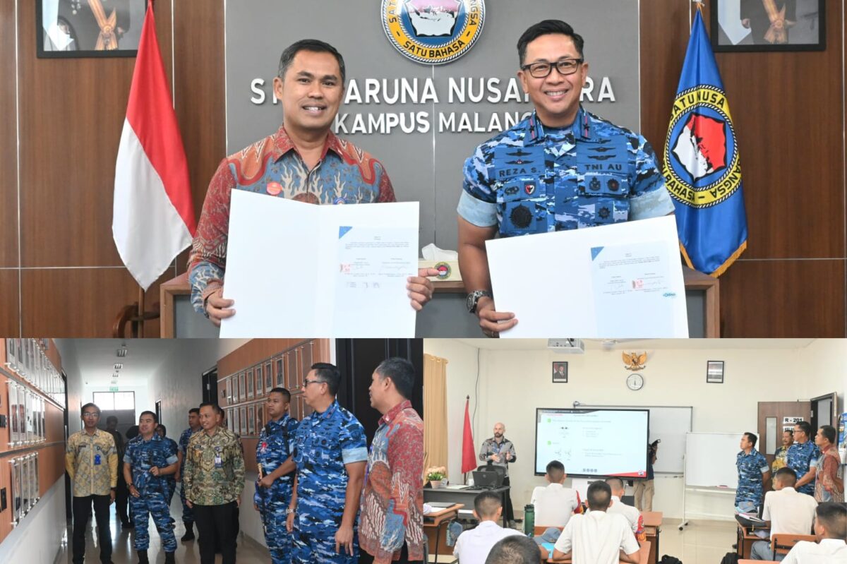 Danlanud Abd Saleh dan Kepala SMA Taruna Nusantara Kampus Malang memperlihatkan lembar kesepakatan kerja sama.