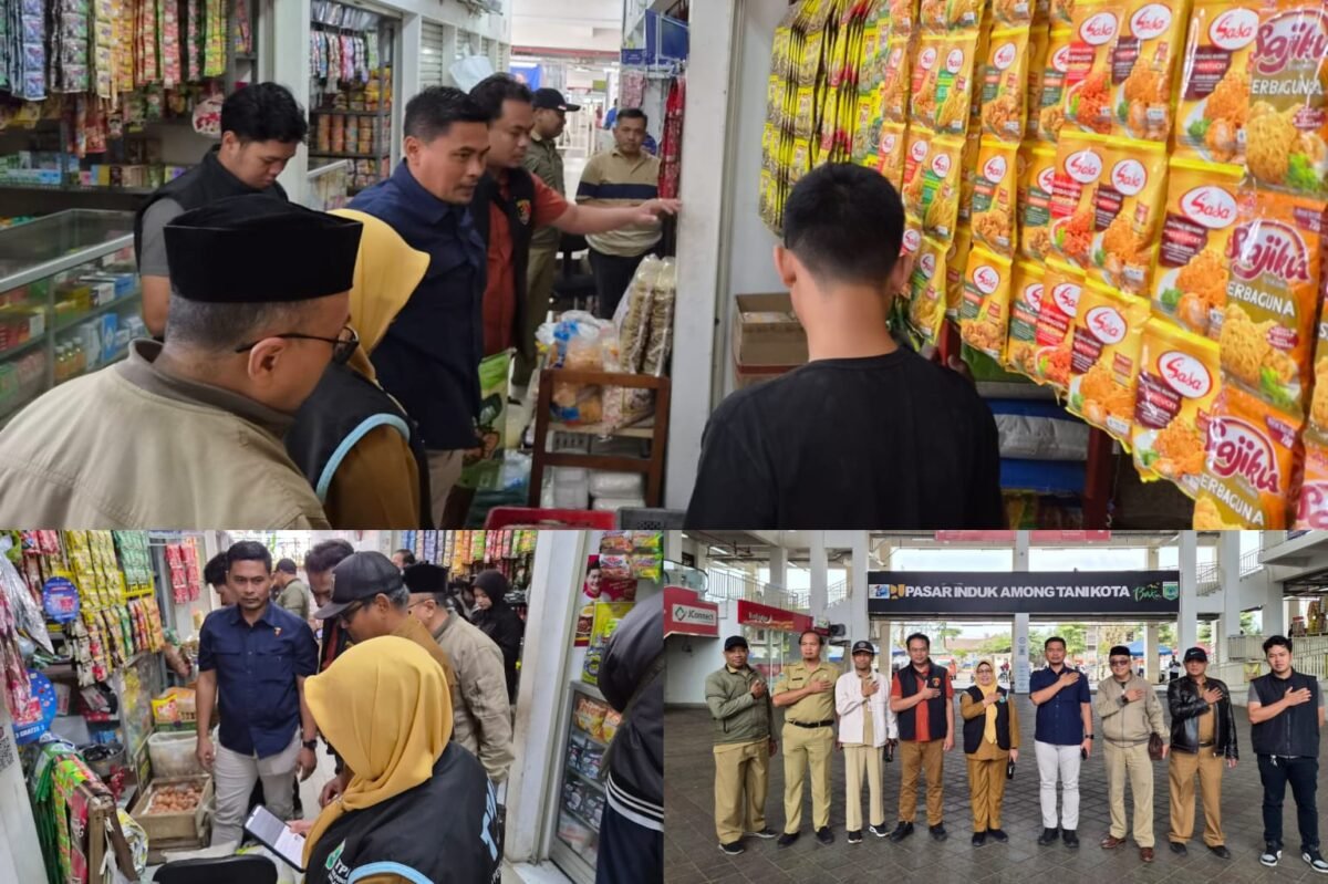 Tim Satgas Pangan Polres Batu bersama jajaran instansi saat Sidak di Pasar Induk Among Tani Kota Batu.